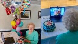 woman celebrating birthday over zoom
